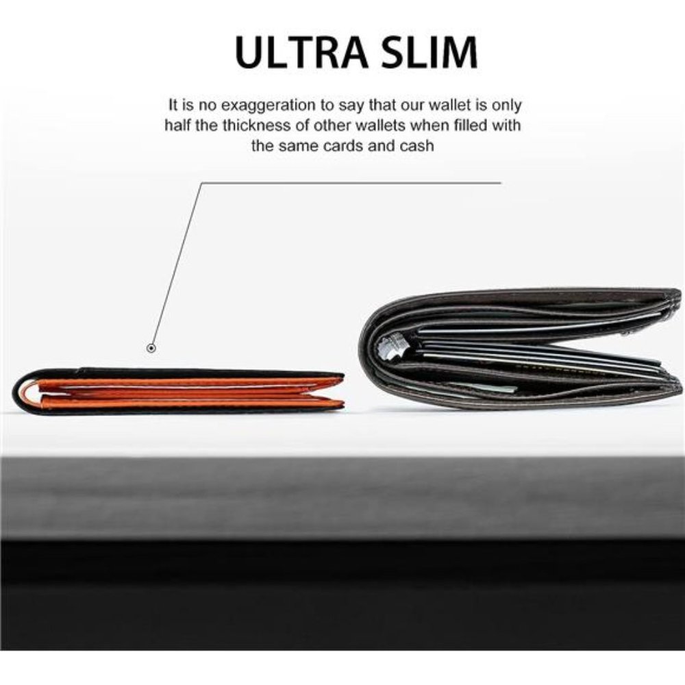 Mens Slim Wallet - Carbon Fiber & Rfid Blocking Credit Card Holder With Gift Box - Picture 2 of 6